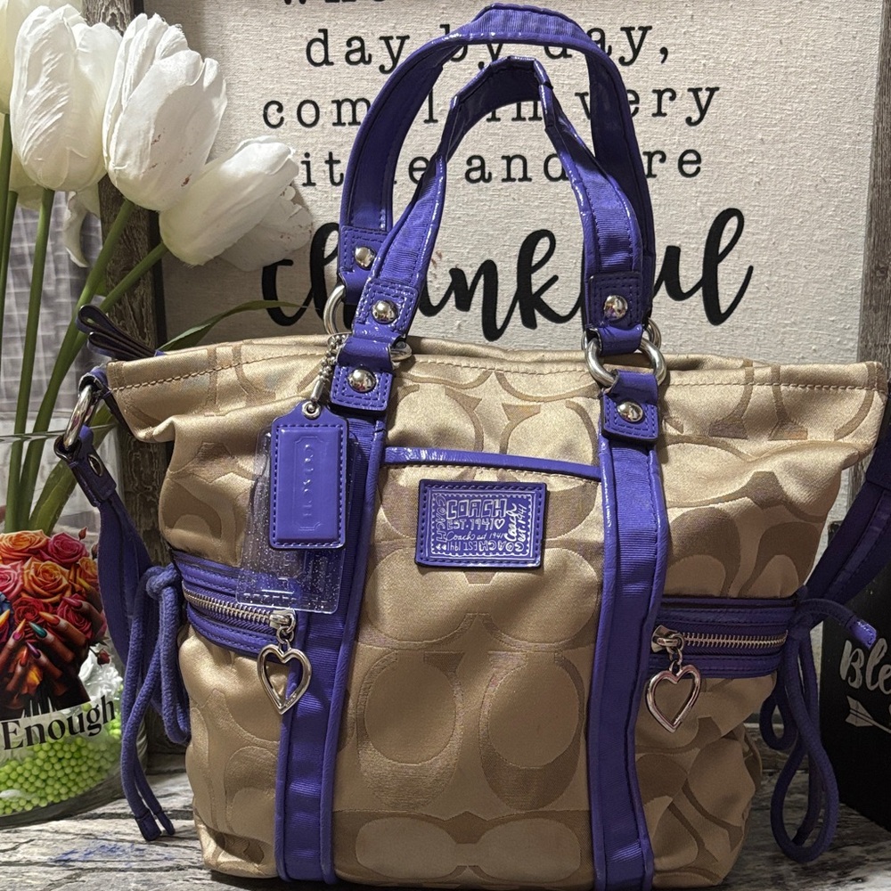 Coach Tan and Purple Tote Bag